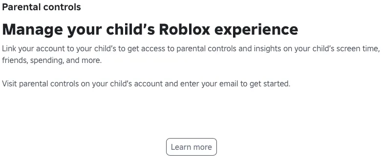 Enable Roblox parental controls for your child